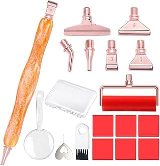 Praise V Do Diamond Painting Art Drill Pen Kit with Screw Stainless Steel Rose Metal Tip Nibs Placers Roller Tool Accessories, Ergonomic Diamond Art Pen for 5D Diamond Paint Bead Dot Amber