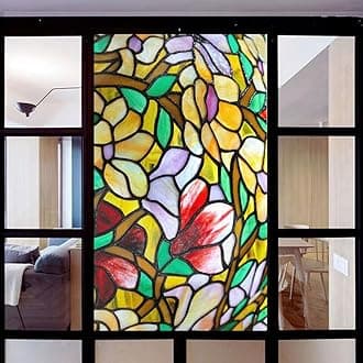Stained Glass-Church Style Decorative Privacy Window Film Glue Free Static Cling Decals Heat Control Glass Sticker for Home Office W35.4 x H78.7(90x200cm)