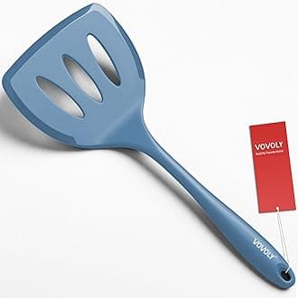 Silicone Pancake Spatula Turner with Lengthened Handle& Seamless Design, Heat Resistant Slotted Flipper for Nonstick Cookware, Large Flexible Kitchen Utensils for Egg, Pancake, Burger, Slotted Blue