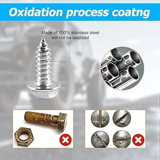 YALOK Anti Theft License Plate Screws Kits 4Sets Rustproof Stainless Steel Car Tag Plate Mounting Hardware, M6 (1/4") Tamper Proof Fastener Nut, Caps Cover for Front Rear Frame Holder (S-Silver Set/4)