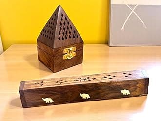 Wooden Pyramid Shape Incense Box Hoder Stand | Wooden Agarbatti Stand with ash Catcher for Home Office | Incense Sticks Holder (Combo Pack of 2)