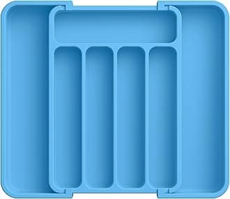 Aujen Silverware Organizer - Expandable Kitchen Drawer Organizer, Adjustable Utensil Organizer, Cutlery Tray for Forks, Knives, Multipurpose Kitchen Organizers and Storage Solution, Dark Blue, Medium