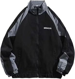 Yimoon Men's Varsity Jacket Vintage Letter Print Motorcycle Jacket Oversized Patchwork Unisex Streetwear