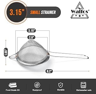 Walfos Small Fine Mesh Strainer for Cocktail & Tea, Mini Stainless Steel Sieve with Handle, 3.15 Inch Metal Strainers for Juicing, Coffee, Drinks, Tea Herbs