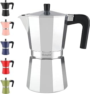 Mongdio Stovetop Espresso Maker Moka Pot, Stove Top Cuban Coffee Maker, Italian Greca Mocha Pot, 9 Espresso Cups, 15 oz - Silver