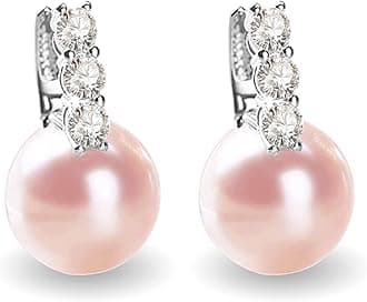RITACH Small Pearl Earrings for Women 925 Sterling Silver Plated White Gold Dangle Drop Earrings Cubic Zirconia Pearl Drop Earrings