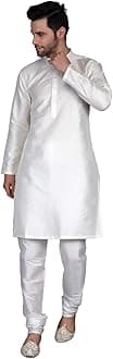 Ethluxis Men's Silk Blend Embroidered Kurta with White Churidar Set
