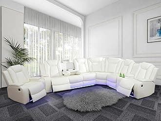 Power Recliner Sofa Sectional Couch with LED Light for Living Room,Leather Reclining Corner Sectional Sofa with 3 Recliner Seats,Cup Holder,Storage Console for House/Home Theater, Creamy