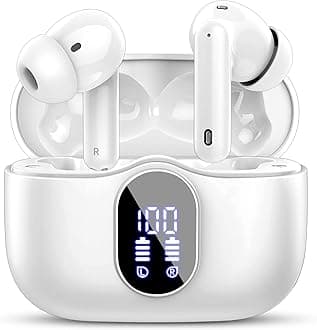 Btootos Wireless Earbuds, Bluetooth 5.3 Headphones In Ear with 4 ENC Noise Cancelling Mic, 2025 New Bluetooth Earphones Mini Deep Bass Stereo Sound, 36H Playtime LED Display Wireless Earbuds White