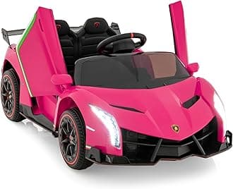 GYMAX Kids Ride on Car, 12V Battery Powered Licensed Lamborghini Car with Remote Control, Music, 3 Speeds, AUX/USB &Safety Belt, Children Electric Vehicle for 3-8 Years Old (Rose Red)