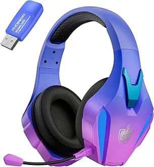 PHOINIKAS Wireless Gaming Headset, 2.4G Gaming Headset for PS4 PS5 PC, Over Ear Headphones with Detachable Mic, 7.1 Stereo Sound, 3.5mm Wired Gaming Headset for Xbox One/Phone - Violet