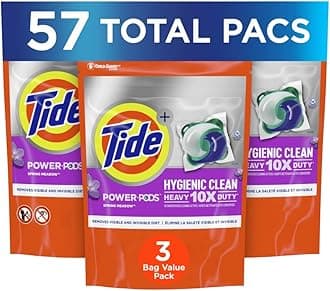 TidePods Hygienic Clean Heavy 10x Duty Power Pods Laundry Detergent Soap Pods, Spring Meadow, 3 Pack