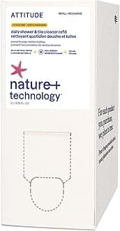 ATTITUDE Shower & Tile Cleaner Refill, EWG Verified, Plant-Based & Vegan Bathroom Spray, Removes Soap Scum & Grime, Citrus Zest Scent, 67.6 Fl Oz