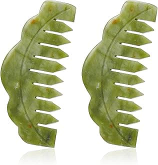 Pack of 2 Jade Combs Massage Stone Hair Comb Guasha Scraping Scalp Comb Face Massage Tool Multifunctional Handheld Head Tools Head Care Head Therapy Mother's Day Gift (Plain Style)
