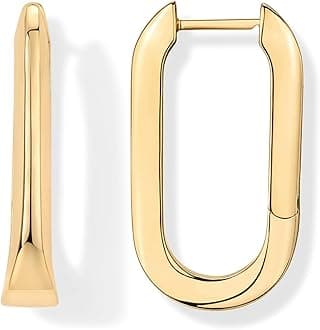 PAVOI 14K Gold Plated 925 Sterling Silver Posts Geometric Hoop Earrings for Women | Trendy Geo Long Oval U-Shaped Link Triangle Huggie Hoops Earring