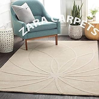 ZARACARPETS Solid Plain Exported Quality Hand Made Carpets and Rug Size 5 Feet by 8 Feet (5x8 feet) Cream Web