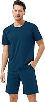 Chalier CozyMens Modal Pyjamas Sets Short Sleeve T-Shirts Tops Bottoms Casual Comfortable Nightwear Summer Loungewear for Men Soft Sleepwear Pjs Sets with Pockets L XL