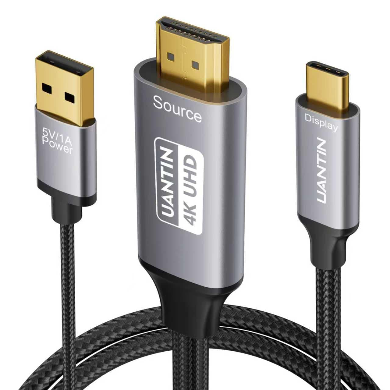 4K HDMI to USB C Cable Adapter with USB Power (Not Charging for Device) Uni-Directional HDMl (Source) to Type-C (Screen) Cord for XR/AR Glasses,PS5,Portable Monitors