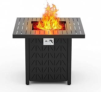 28'' Propane Fire Pit Table, 2 in 1 Rectangular Outdoor Fireplace, Outside Patio Deck and Garden, Gas Fire Pit Table with Lid and Stone, 50,000 BTU Adjustable Flame