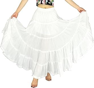 Women's Cotton 5 Tiered A Line Pleated Maxi Skirt Long Boho Gypsy Dance Skirts