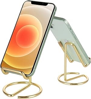 2 Pack Cell Phone Stand for Desk, Cute Metal Gold Cell Phone Stand Holder Desk Accessories, Compatible with All Mobile Phones, iPhone, iPad