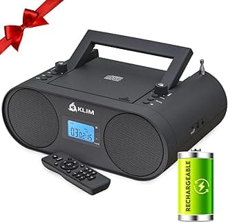 KLIM Boombox B4 CD Player Portable Audio System - NEW - AM/FM Radio with CD Player MP3 Bluetooth AUX USB - Wired & Wireless Mode Rechargeable Battery - Remote Control Autosleep Digital EQ