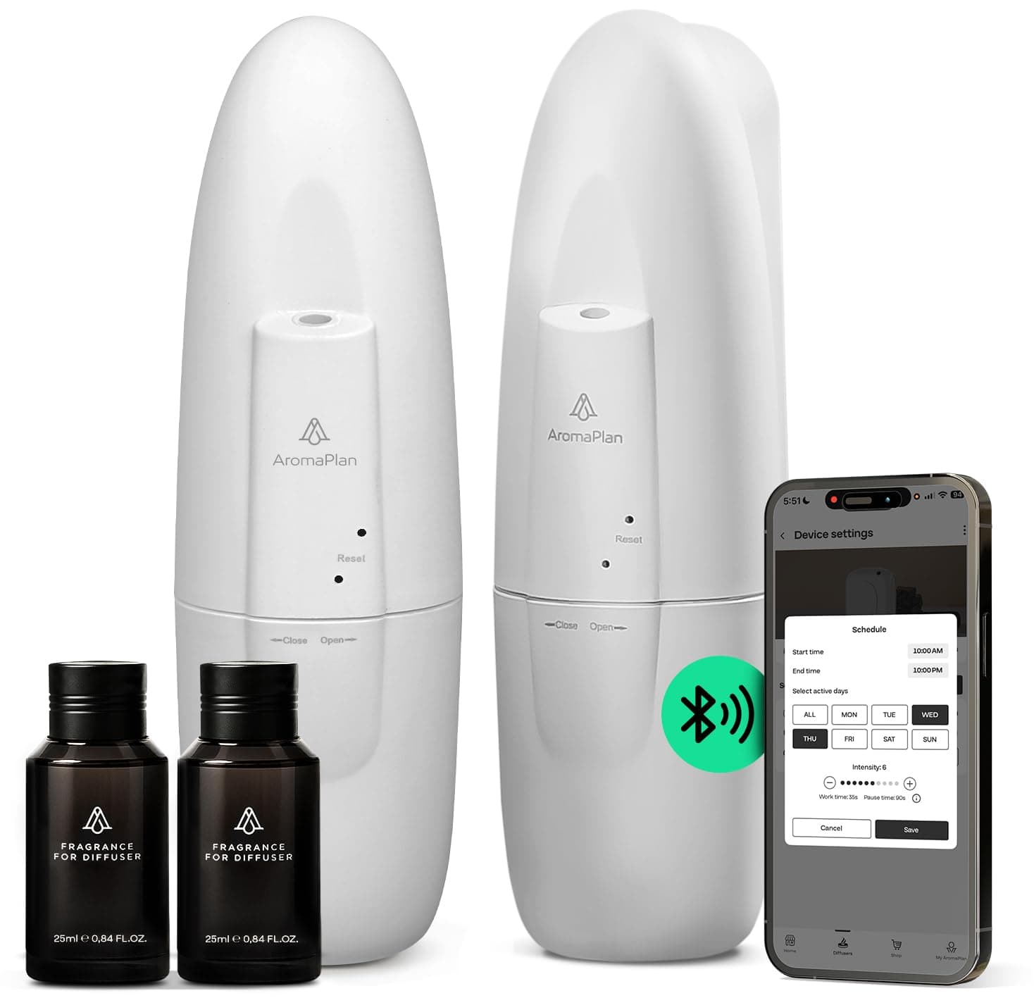 AromaPlan Authentic 2025 Upgraded Plug in Waterless Diffuser (2 Fragrances Included)-Cold Air & Nanotechnology Diffusers for Home & Office- Silent Wall Diffuser Plug in (2 Devices +2 Scents)