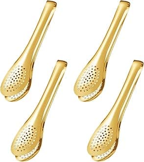 Mini Serving Tongs Gold Tongs 5 Inch Stainless Steel Serving Utensils Small Tongs for Appetizers Sugar Tongs Ice Tongs Tea Party Set of 4 (5 Inch Gold)
