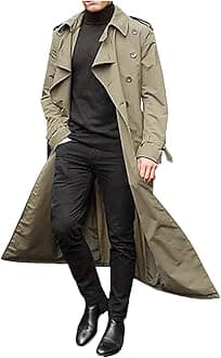 Men Trench Coat Winter Long Jacket Double Breasted Overcoat Men's Classic Wool Trench Overcoat Long Coat Jackets(Khaki,XL)