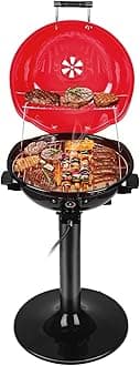 Electric BBQ Grill Techwood 15-Serving Indoor/Outdoor Electric Grill for Indoor & Outdoor Use, Double Layer Design, Portable Removable Stand Grill, 1600W (Stand Red BBQ Grills)