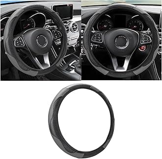 Car Steering Wheel Cover, 15 inch Carbon Fiber Microfiber PU Leather Elastic Steering Wheel Protector for Men Women, Anti-Slip Breathable Car Interior Accessories for Most Cars (Black/Gray)