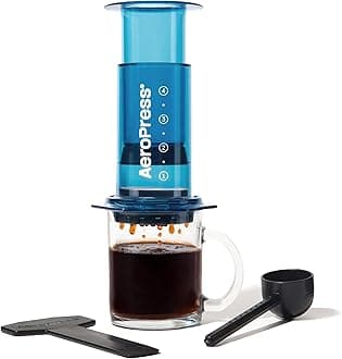 Clear Blue Coffee Press - All-in-One French Press, Pour-Over & Espresso Style Manual Brewer, 2 Min Brew for Less Bitterness, More Flavor, Small Portable Coffee Maker, Travel & Camping