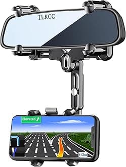 Rearview Mirror Phone Holder for Car, 360° Rotating and Retractable Multifunctional Rear View Phone Mount, Upgraded Four Corners Fixed Anti-Shake Fit All Smartphones & Bigger Vehicle