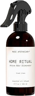 Muse Apothecary Home Ritual Active Odor Eliminator Spray - Furniture Deodorizer Spray & Bathroom Odor Eliminator for Home - Essential Oil Air Freshener - 4oz, Fresh Linen