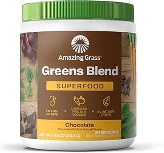 Amazing GrassGreen Superfood: 7 Super Greens Powder, 2 Servings of Fruits & Vegetables per Scoop, Chocolate Flavour, 30 Servings
