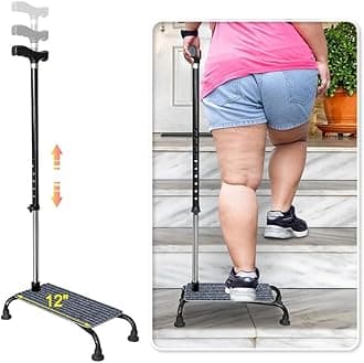 Stair Climbing Cane Lifts for Seniors Half Step Climbing Aid Walker Elevator Stairs Assist Elderly Standing Helper 4 Prong Large Base Quad Walking Sticks Adjustable Stability Balance Devices