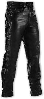 A-pro Motorcycle Quality Thick Leather Trouser Laced Jeans Bikers Motorbike Black 44