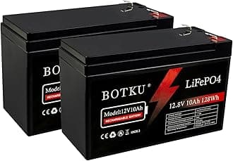 2 Pack 12V 10Ah Lithium LiFePO4 Deep Cycle Battery, 3000+ Cycle Rechargeable Lithium Iron Phosphate Battery for Solar, Fish Finder, Power Wheels, Lighting, Off-Grid Applications with 20A BMS