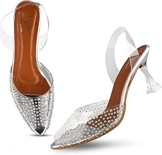 JM LOOKS Stylish Transparent Kitten Heel Sandal with Pearl Design for Women & Girls