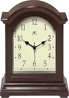 Infinity Instruments Brown Antique Grandfather Tabletop Clock 9 x 6 Mantle Tabletop Clock Mini Desktop Table Mantel Decor Vintage Living Room Decor