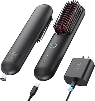 TYMO Cordless Hair Straightener Brush - Porta PRO Portable Straightening Brush for Travel, Mini Ionic Hot Comb Straightener for Women, Lightweight on-The-go, Cordless & Fast Charger Dual Power, Black