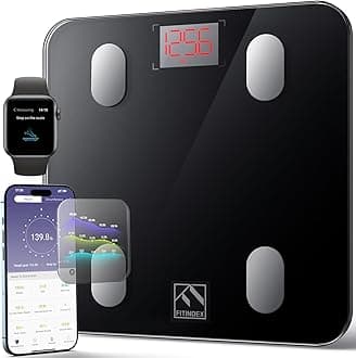 FITINDEX Smart Scale for Body Weight, Scale with BMI, Body Fat, Muscle Mass, Digital, Bathroom, Weighing, Bluetooth, Body Composition Monitor Health Analyzer with App, 400lb, Black