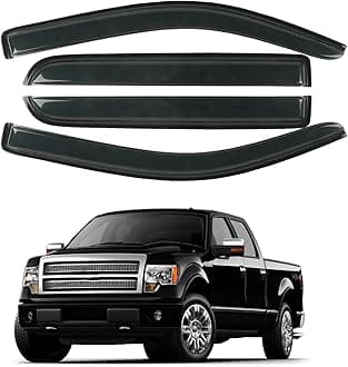 Rain Guards Window Visors Fit for 2009-2014 Ford F150 SuperCrew Cab Truck, Outside Mount Sun Shade Window Vent Deflectors,Smoke Tinted Side Window Vent Visors 2010 2011 2012 2013