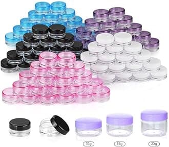 50pcs 2g 3g 5g 10g 15g 20g Plastic Empty Clear Cosmetic Jar Makeup Containers Eyeshadow Lip Balm Lotion Transparent Sample Bottles Vials Cream Pots Gel Box 2ml 3ml 5ml 10ml 15ml 20ml (2g,Purple)