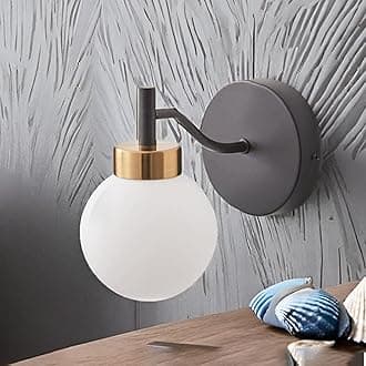 SINOMAN Classic Gold Metal Wall Light with Glass Shade Modern Decorative Wall Sconce for Living Room, Bedroom, Hallway, or Interior Accent Lighting (with Bulb)