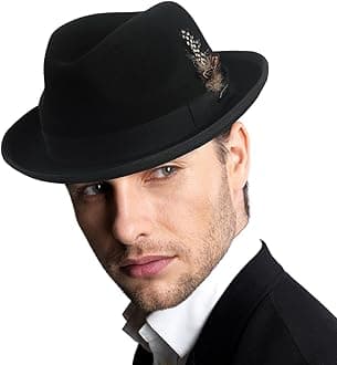HISSHE Men's Wool Fedora Hats Women Felt Trilby Derby Hat with Feather