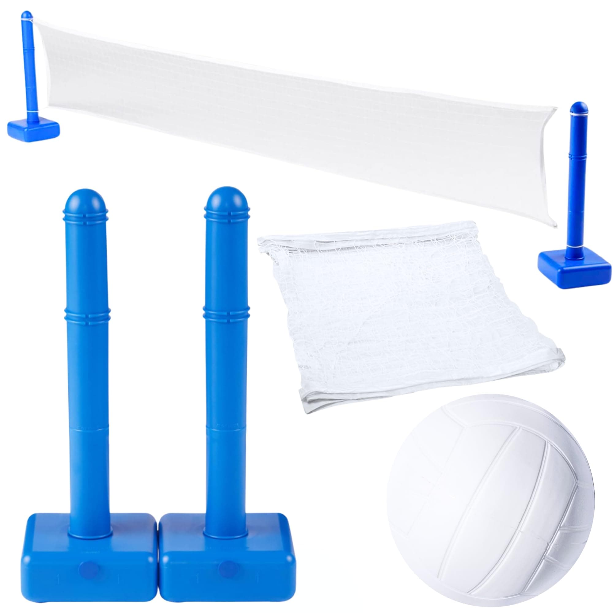 ORIGINAL Pool Volleyball Net Games Set With Ball Adjustable Up To 20 Feet Wide | For Kids & Adults | 2 Blue Water-Fill Bases | Easy Assembly Compatible W/ Outdoor & Indoor Inground Pools