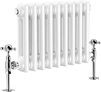 WarmeHaus - Traditional Cast Iron Style White Double Column Horizontal Radiator 300 x 425mm - Perfect for Bathrooms, Kitchen, Living Room