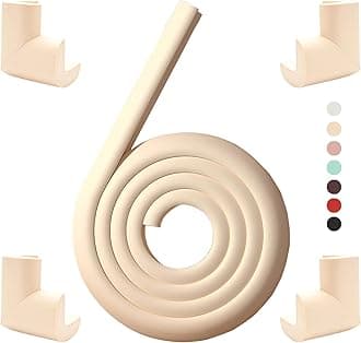 Furniture Corner & Edge Safety Bumpers,Table Edge Protectors for Baby,Fireplace Baby Proofing,Suitable for Coffee Table Desk Dresser Sharp Foam Corner Guard (Beige(4 Corner&6.5ft Safety Bumpers))