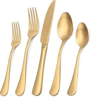 sharecook Matte Gold Silverware Set, Satin Finish 20-Piece Stainless Steel Flatware Set,Kitchen Utensil Set Service for 4,Tableware Cutlery Set for Home and Restaurant, Dishwasher Safe